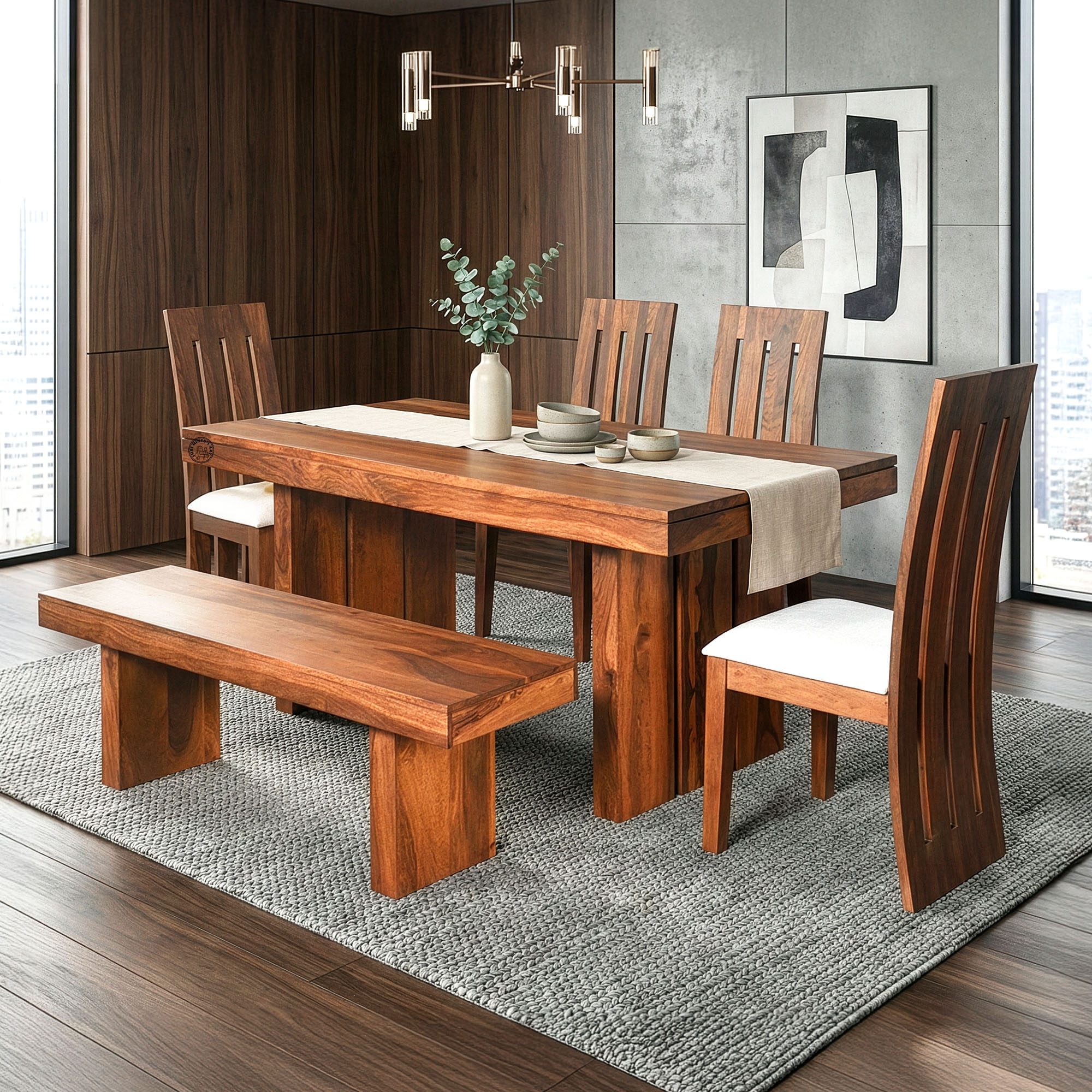 Melvina 6 Dining Seater With Bench 1 Dining table with bench