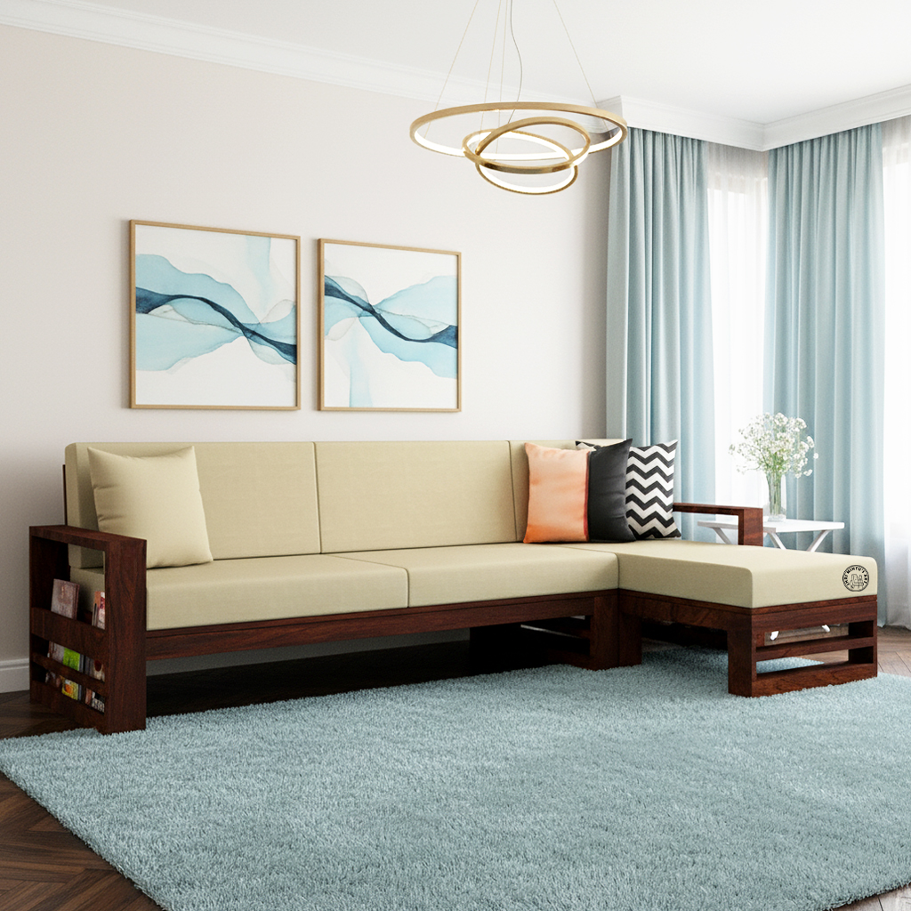 Solid wood L-shape sofa